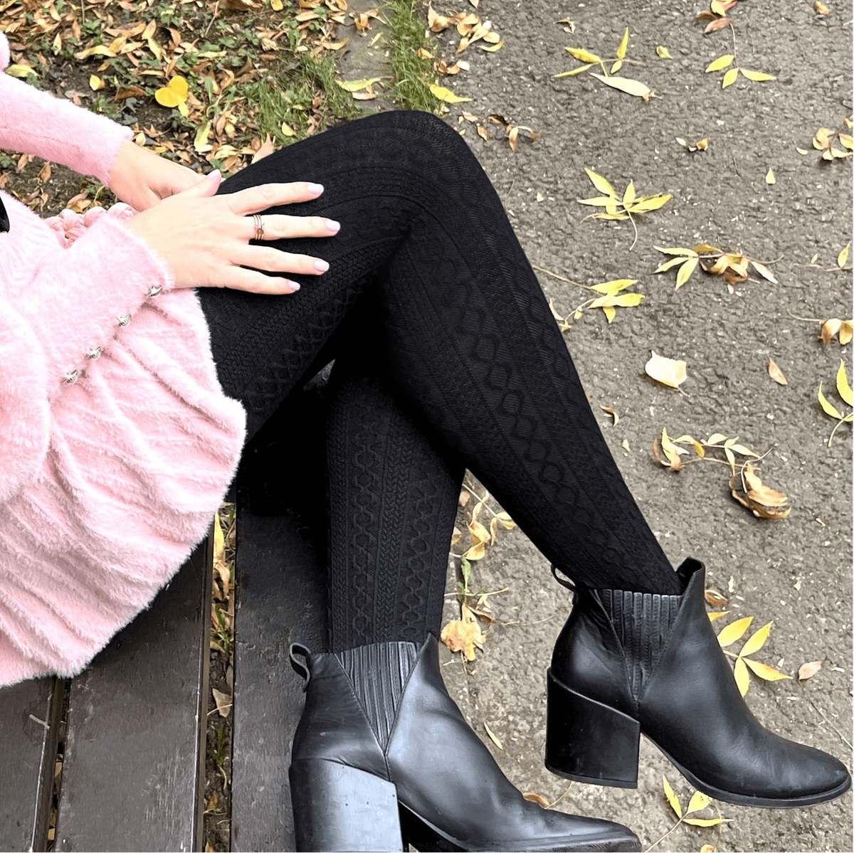 Grannies Cable Knit Wool Tights V2 - Black