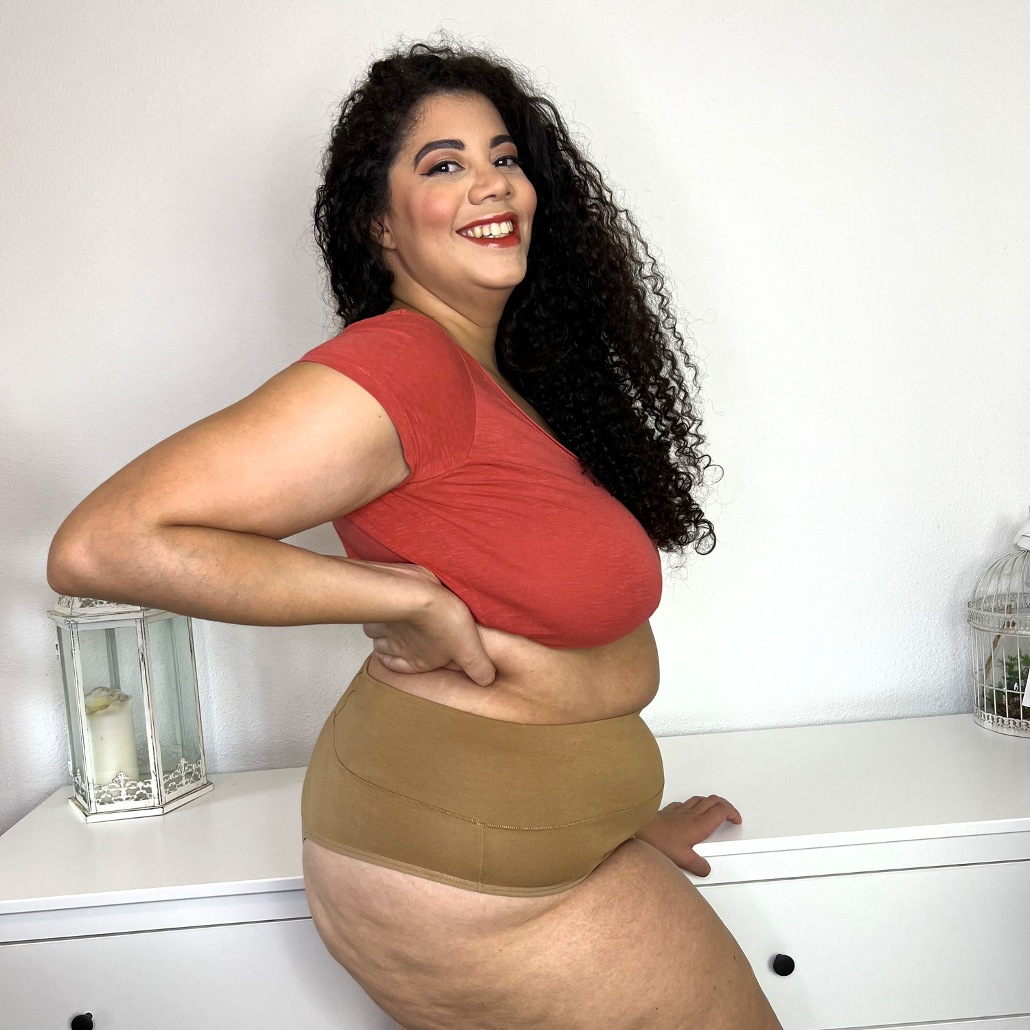 Culotte haute en coton bio - Caramel