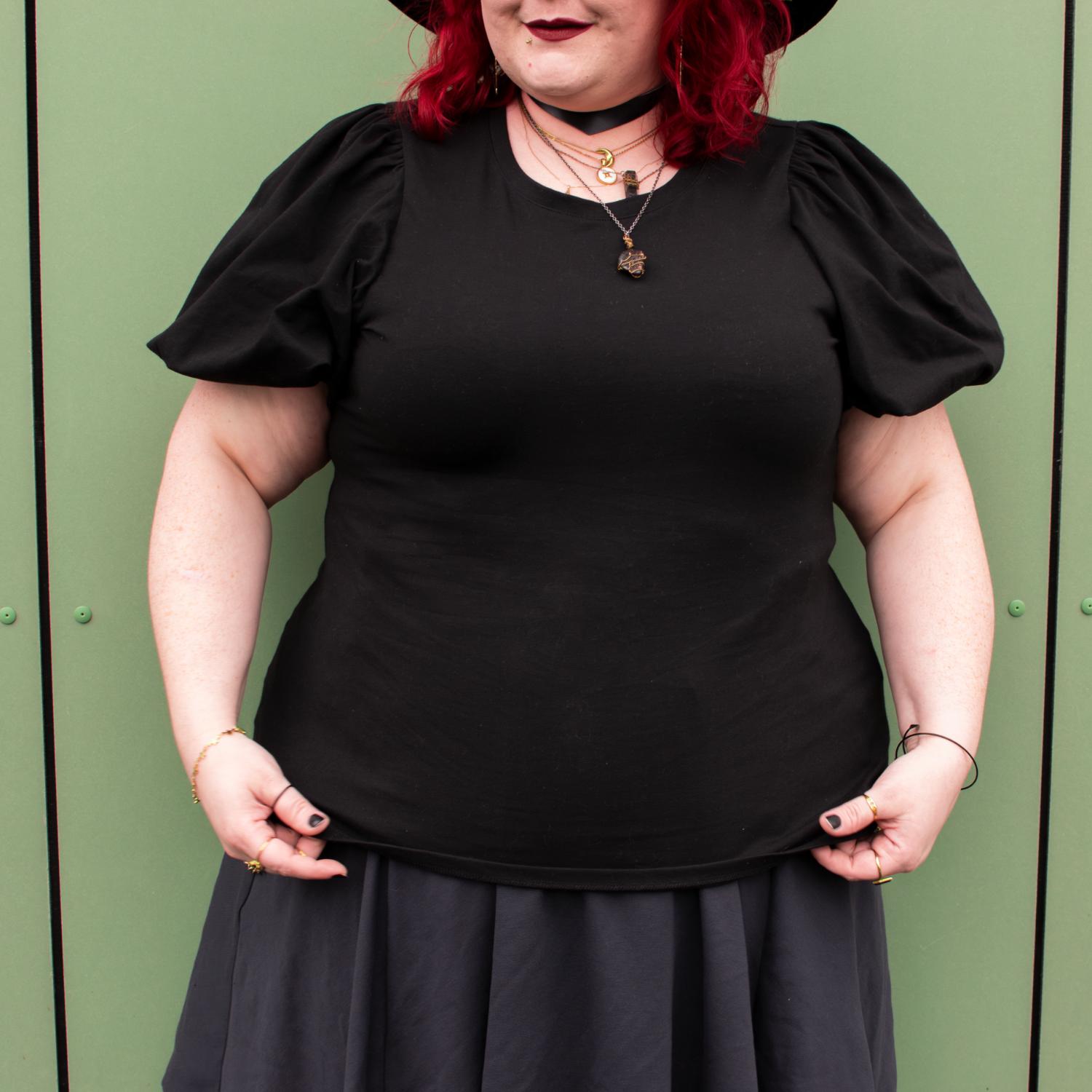 Crew neck Puff Sleeve Tee - Black