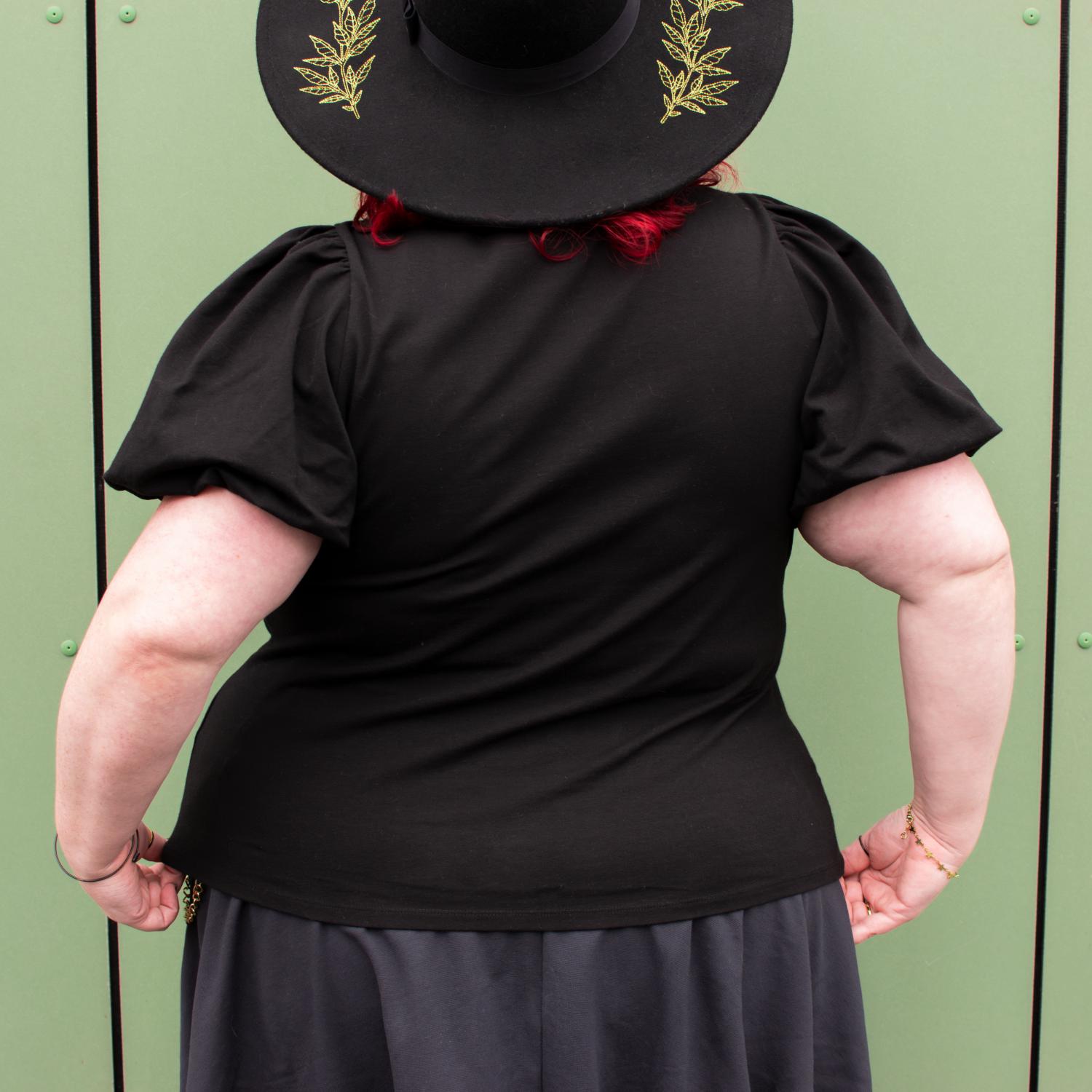 Crew neck Puff Sleeve Tee - Black