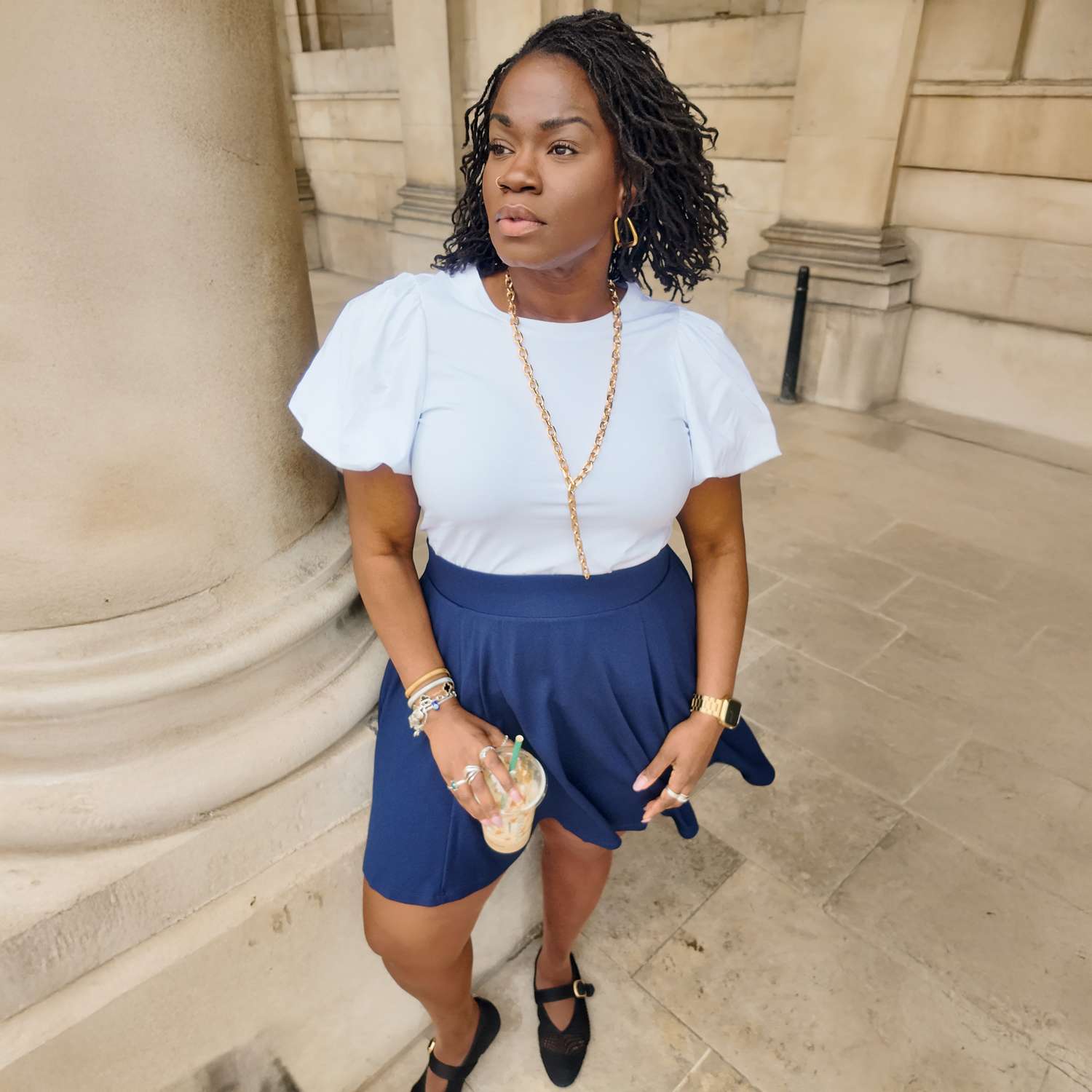 Crew neck Puff Sleeve Tee - White