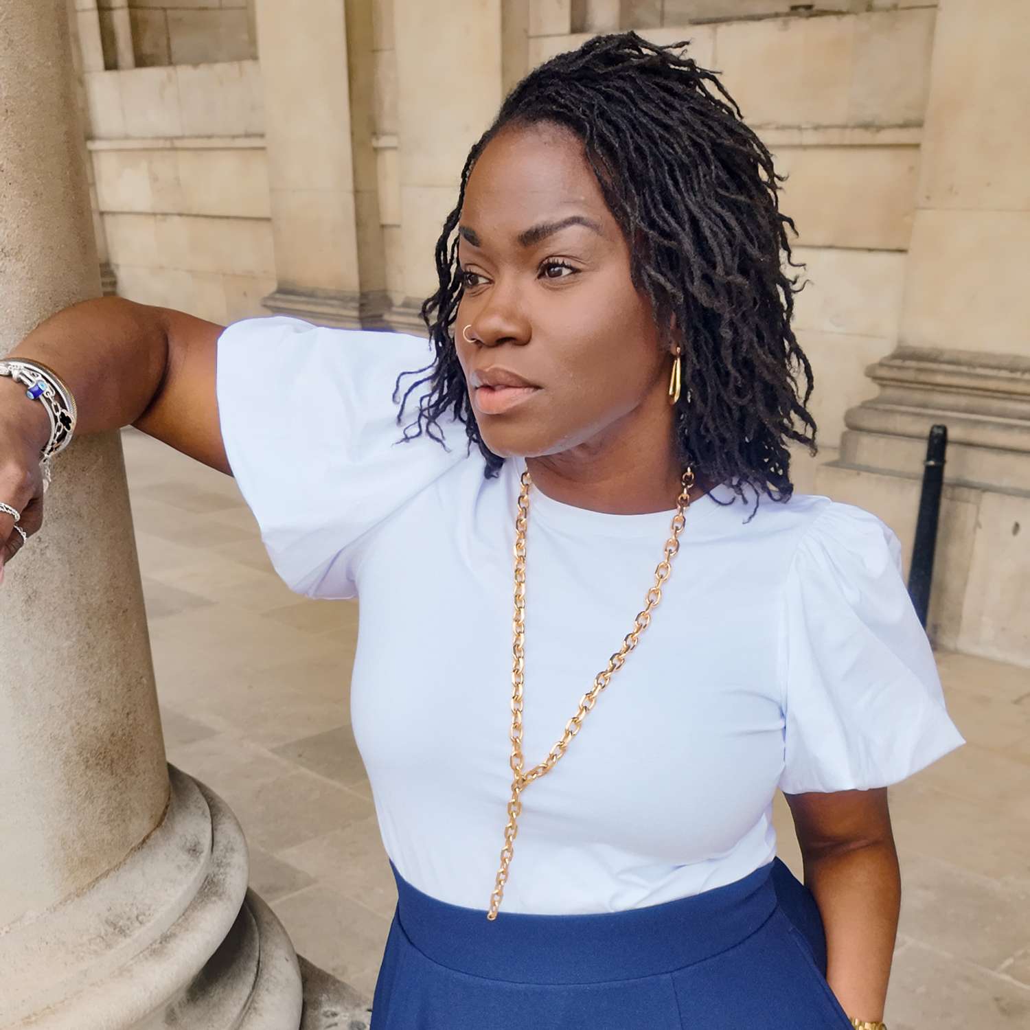 Crew neck Puff Sleeve Tee - White