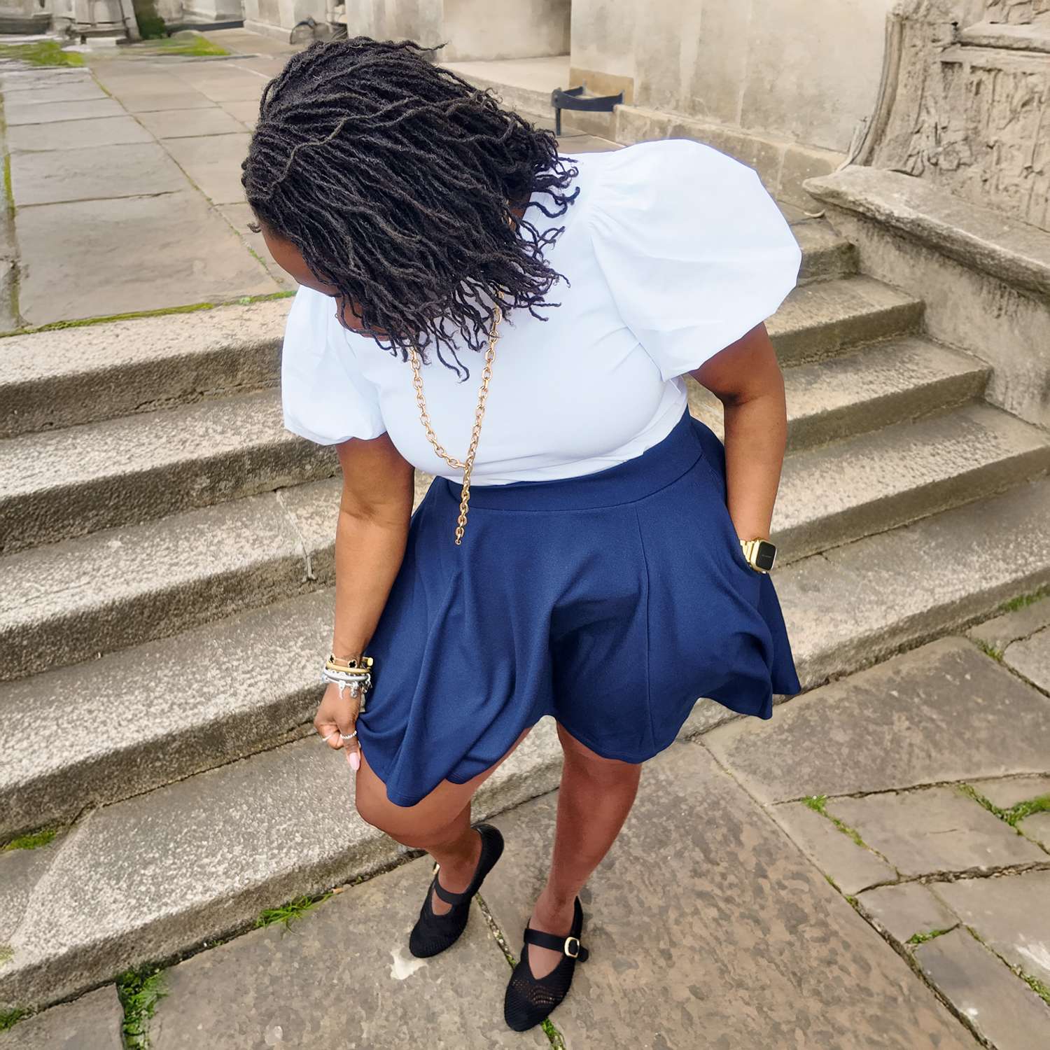 Crew neck Puff Sleeve Tee - White