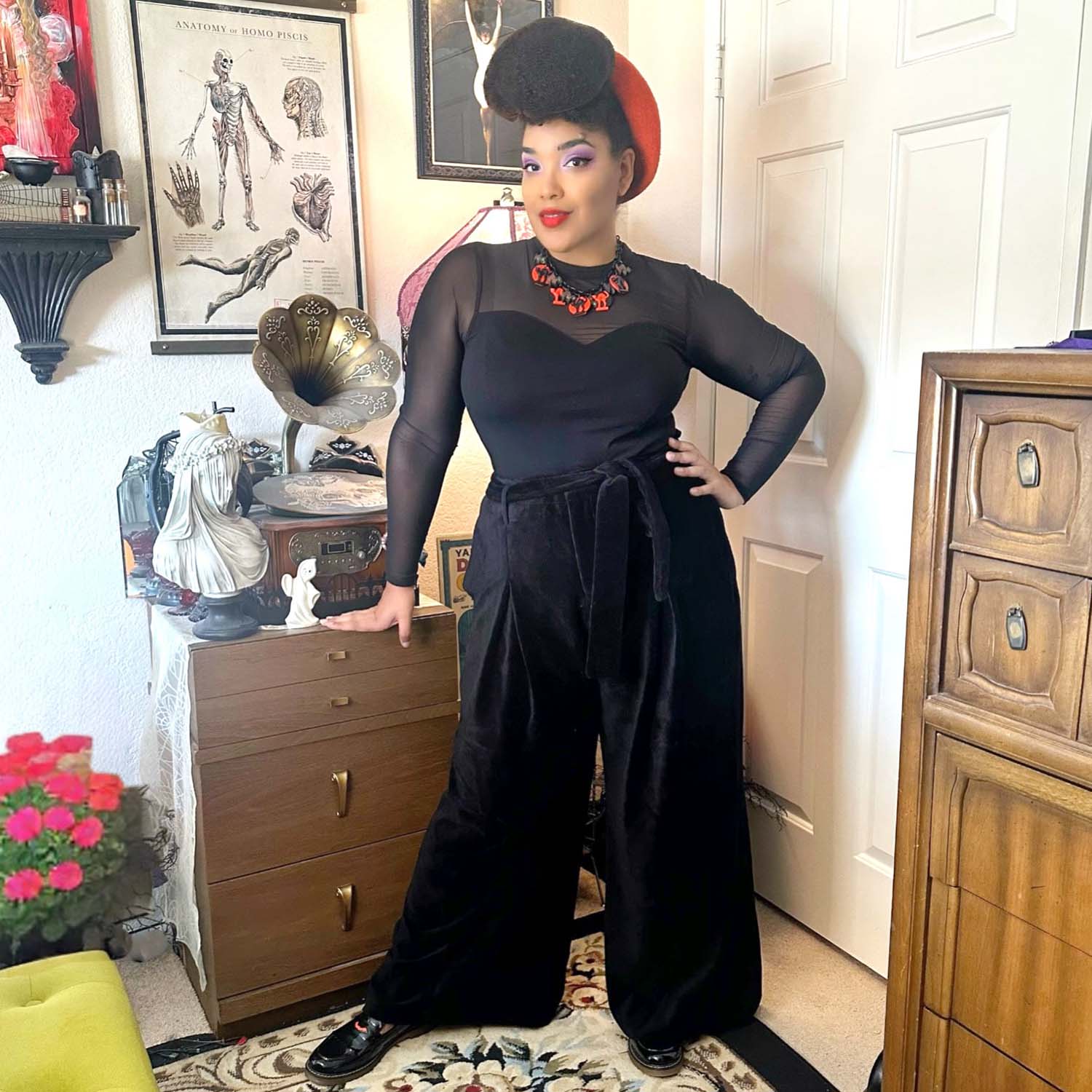 Pantalones a medida de cordón ancho de la pierna - negro