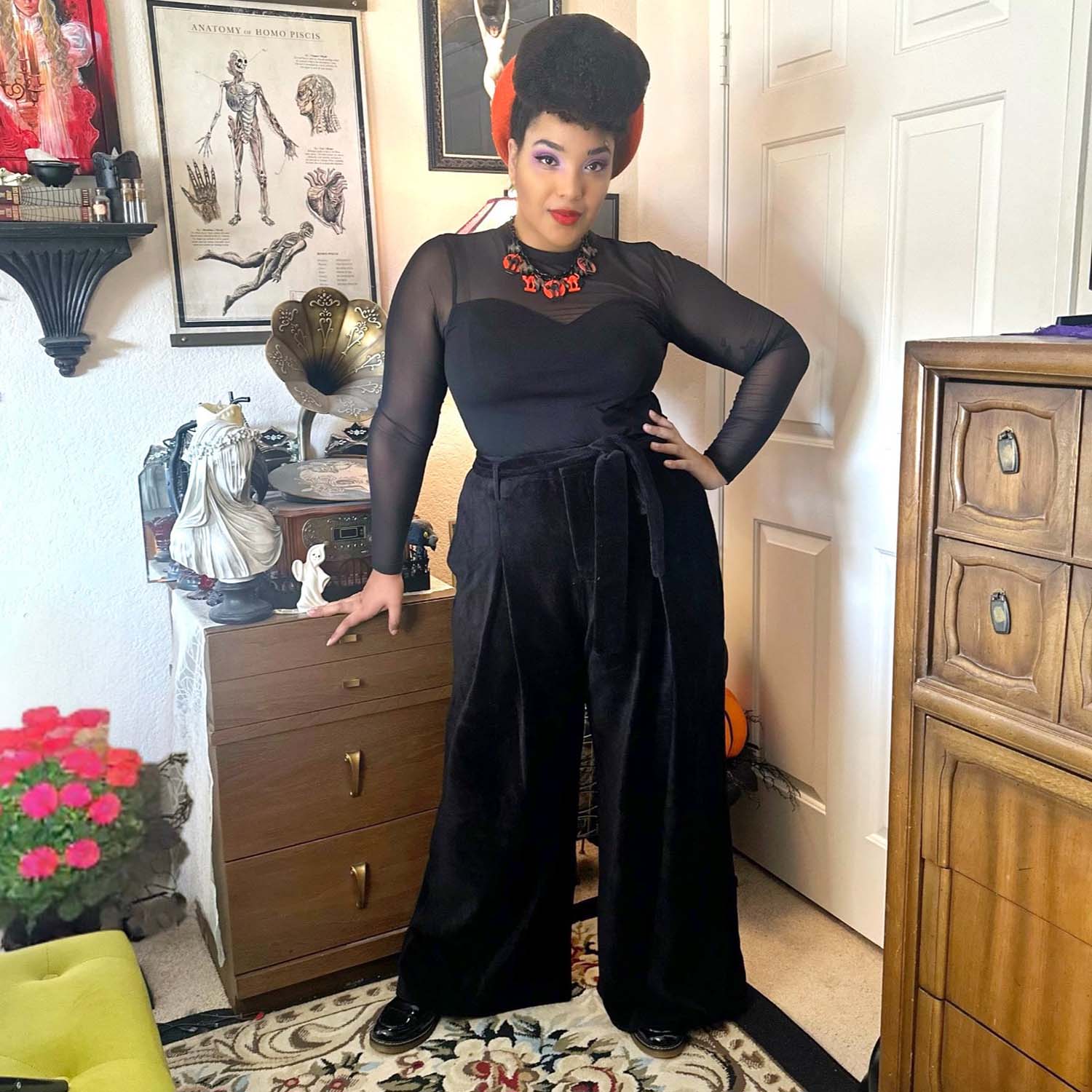 Pantalones a medida de cordón ancho de la pierna - negro