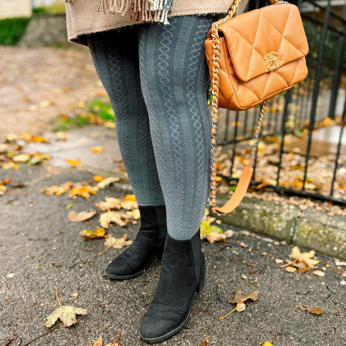 Grannies Cable Knit Wool Tights V2 - Slate