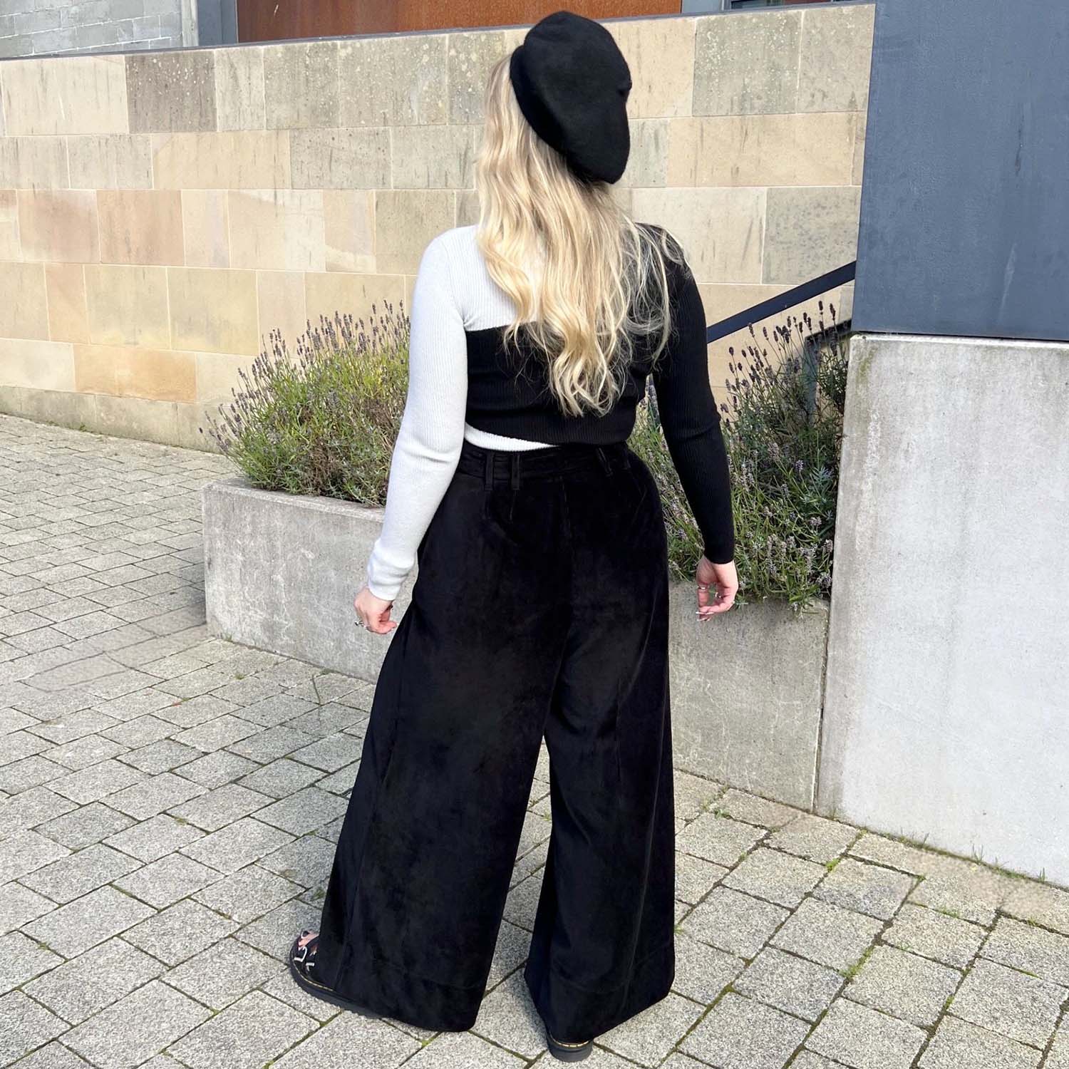 Pantalones a medida de cordón ancho de la pierna - negro