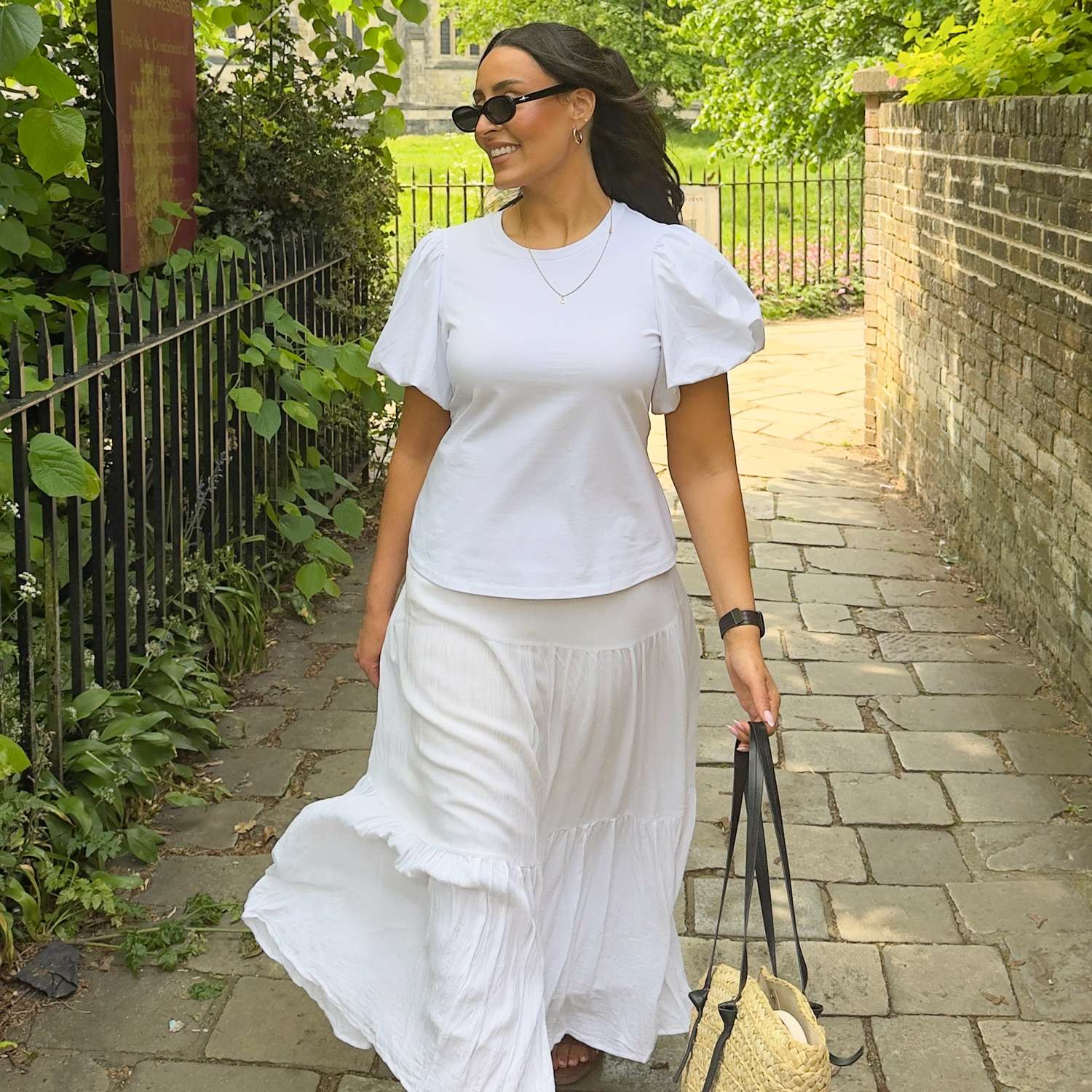 Crew neck Puff Sleeve Tee - White