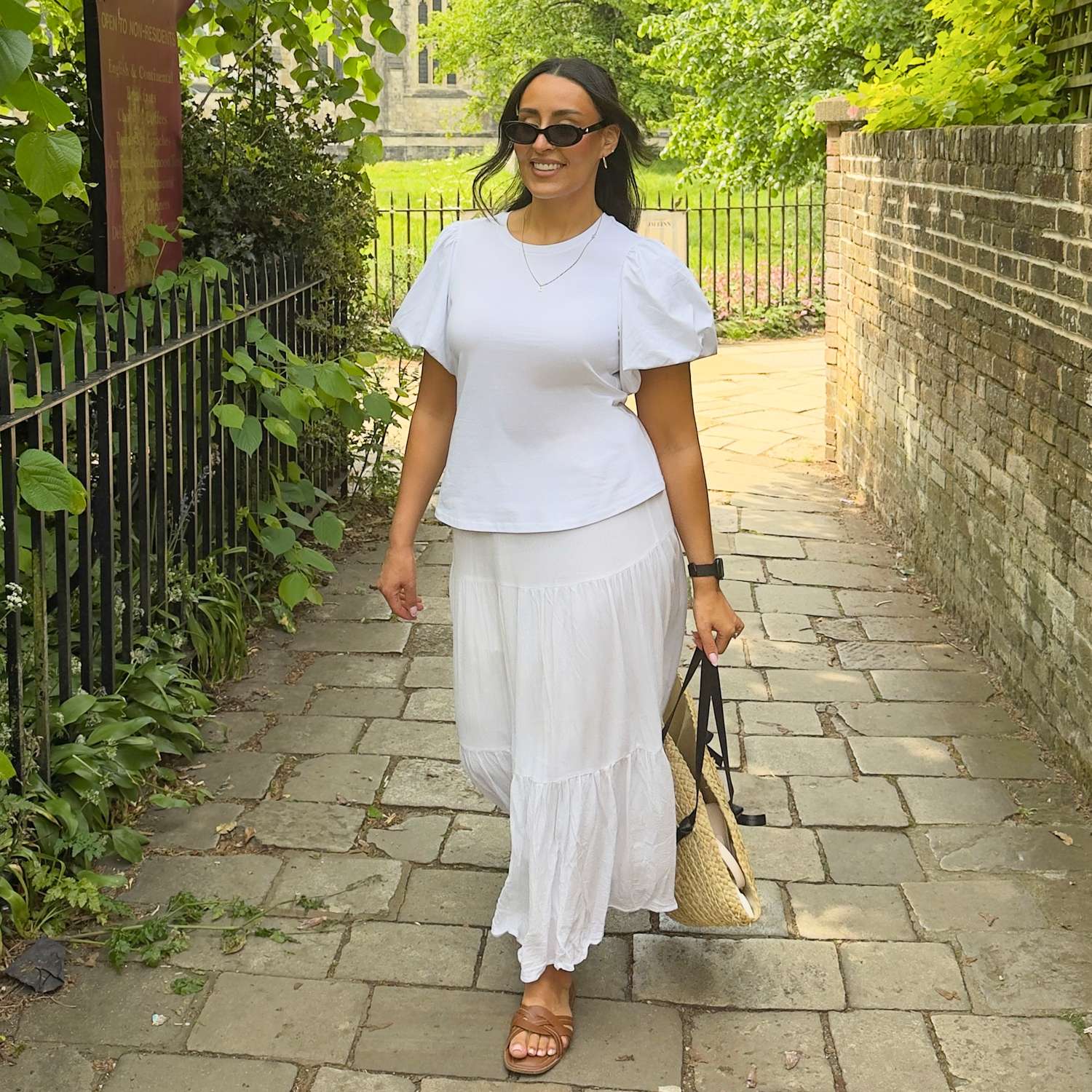 Crew neck Puff Sleeve Tee - White