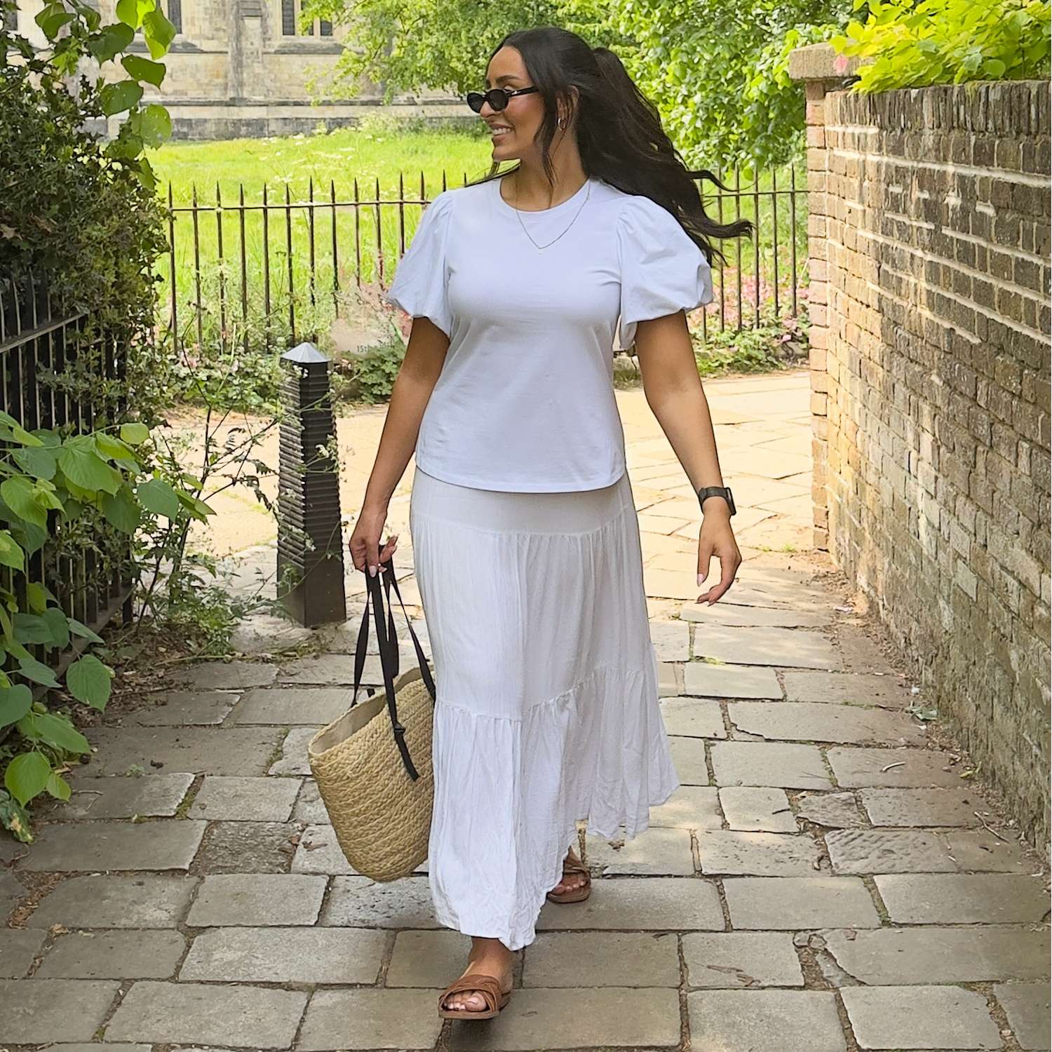 Crew neck Puff Sleeve Tee - White