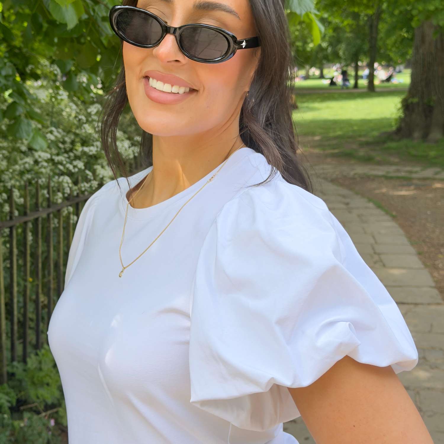 Crew neck Puff Sleeve Tee - White