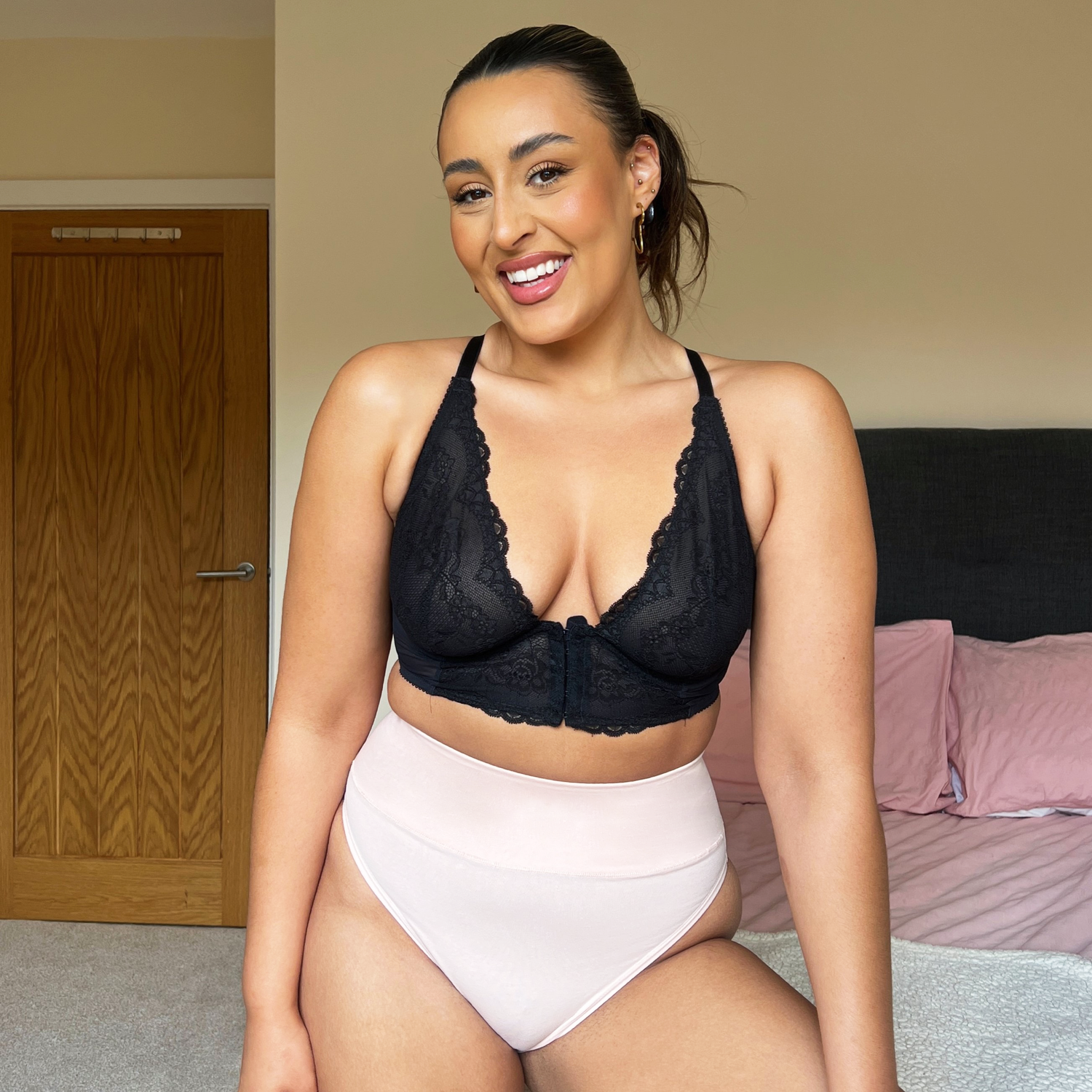 Culotte taille haute en coton bio - Rose ballet