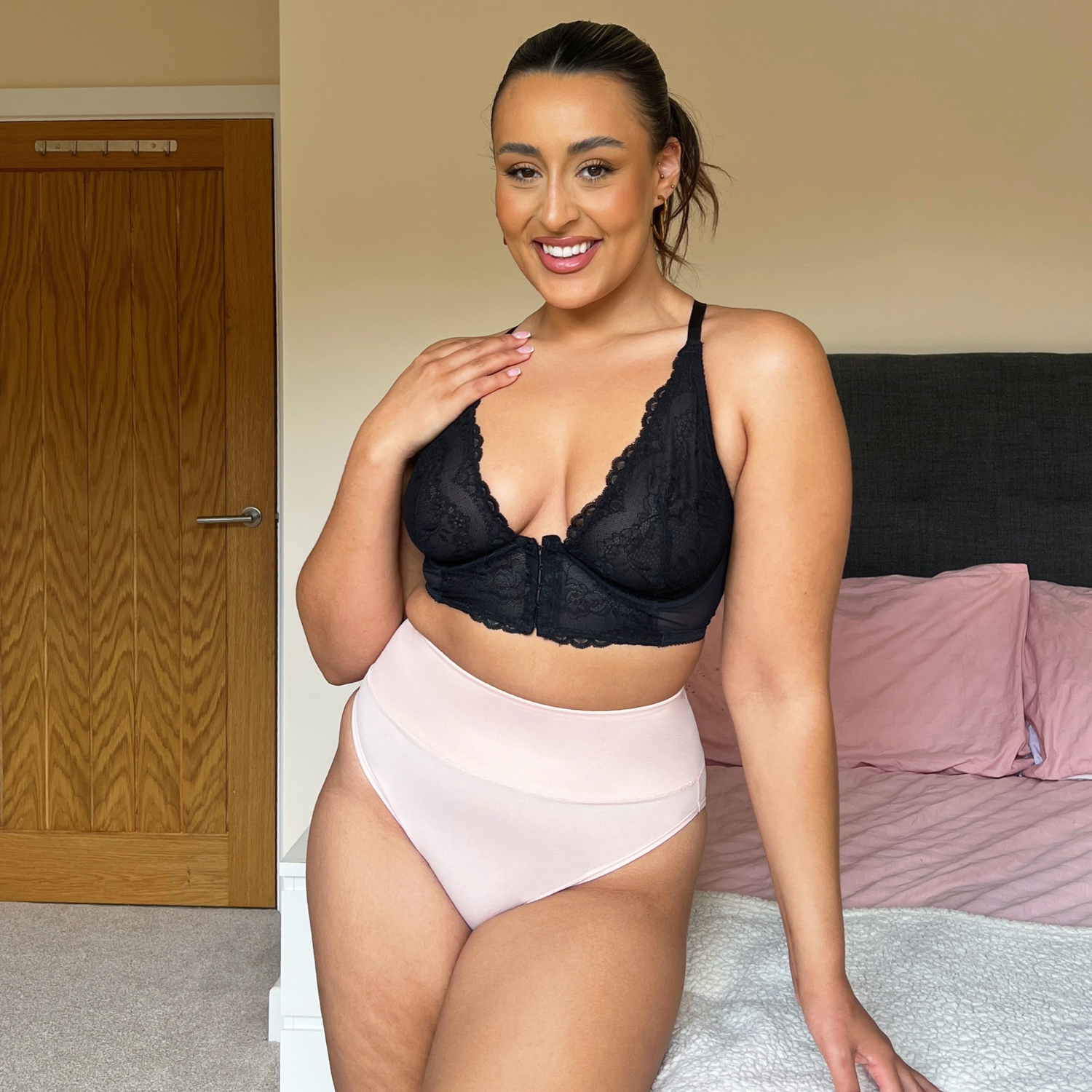 Culotte taille haute en coton bio - Rose ballet