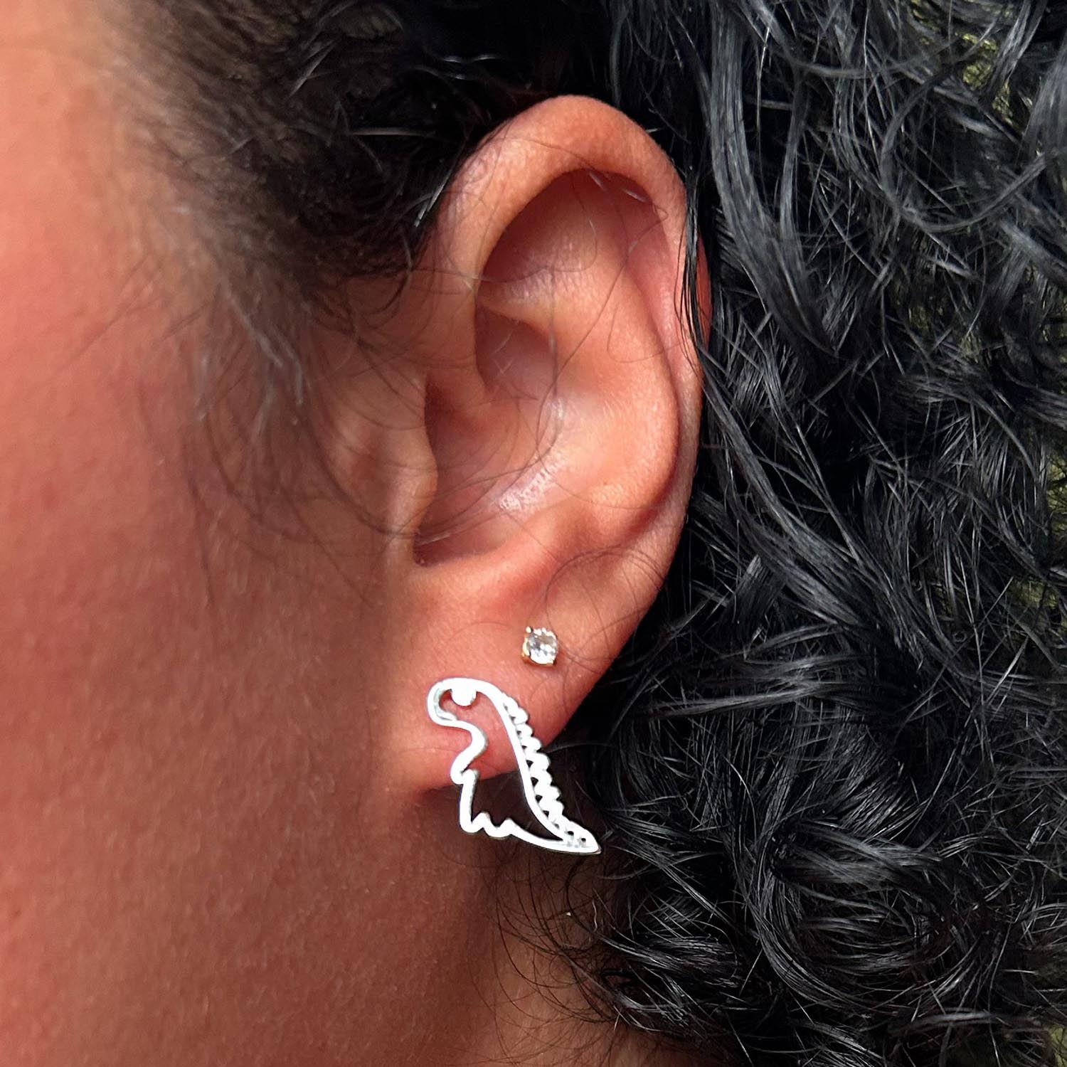 Pendientes de sementales de dinosaurio - Plata