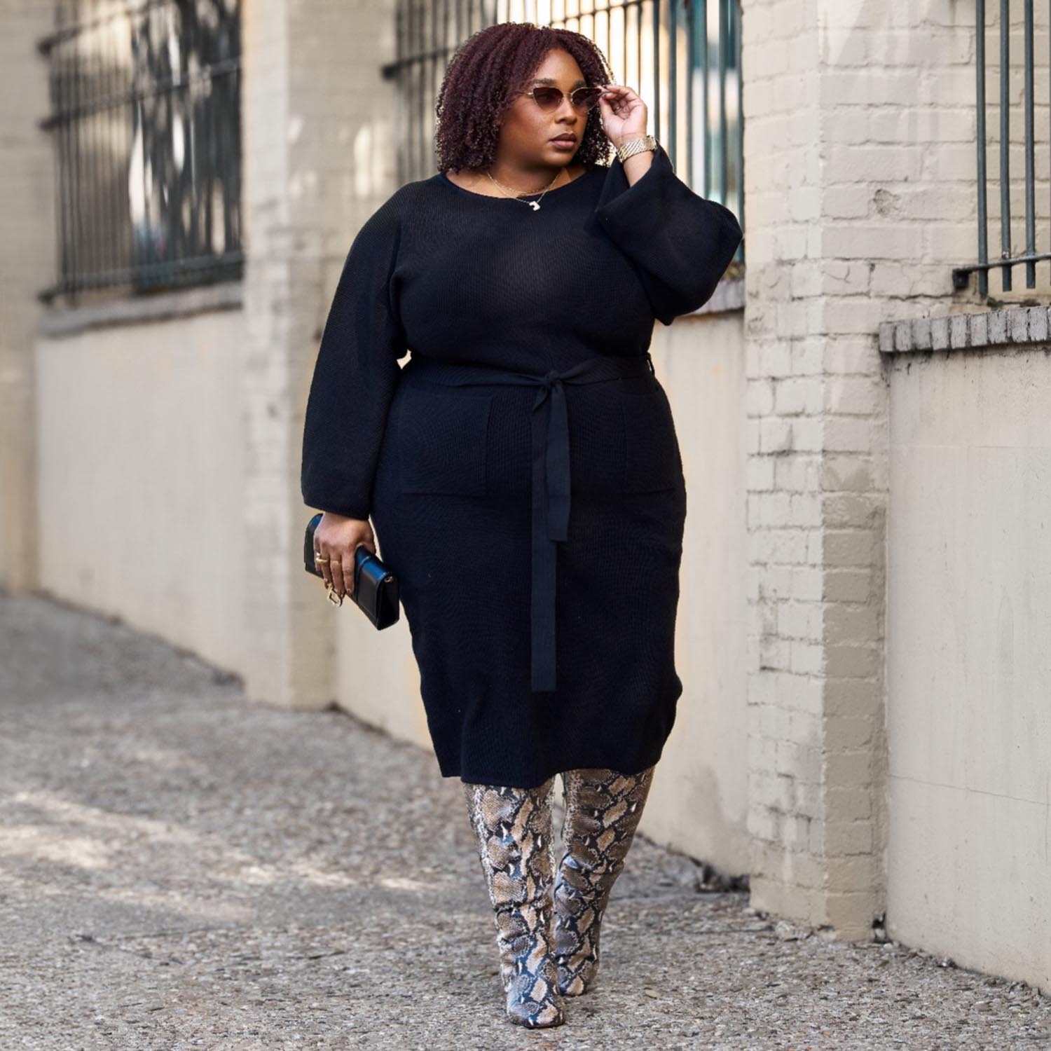 Robe mi-longue en maille cocon - Noir