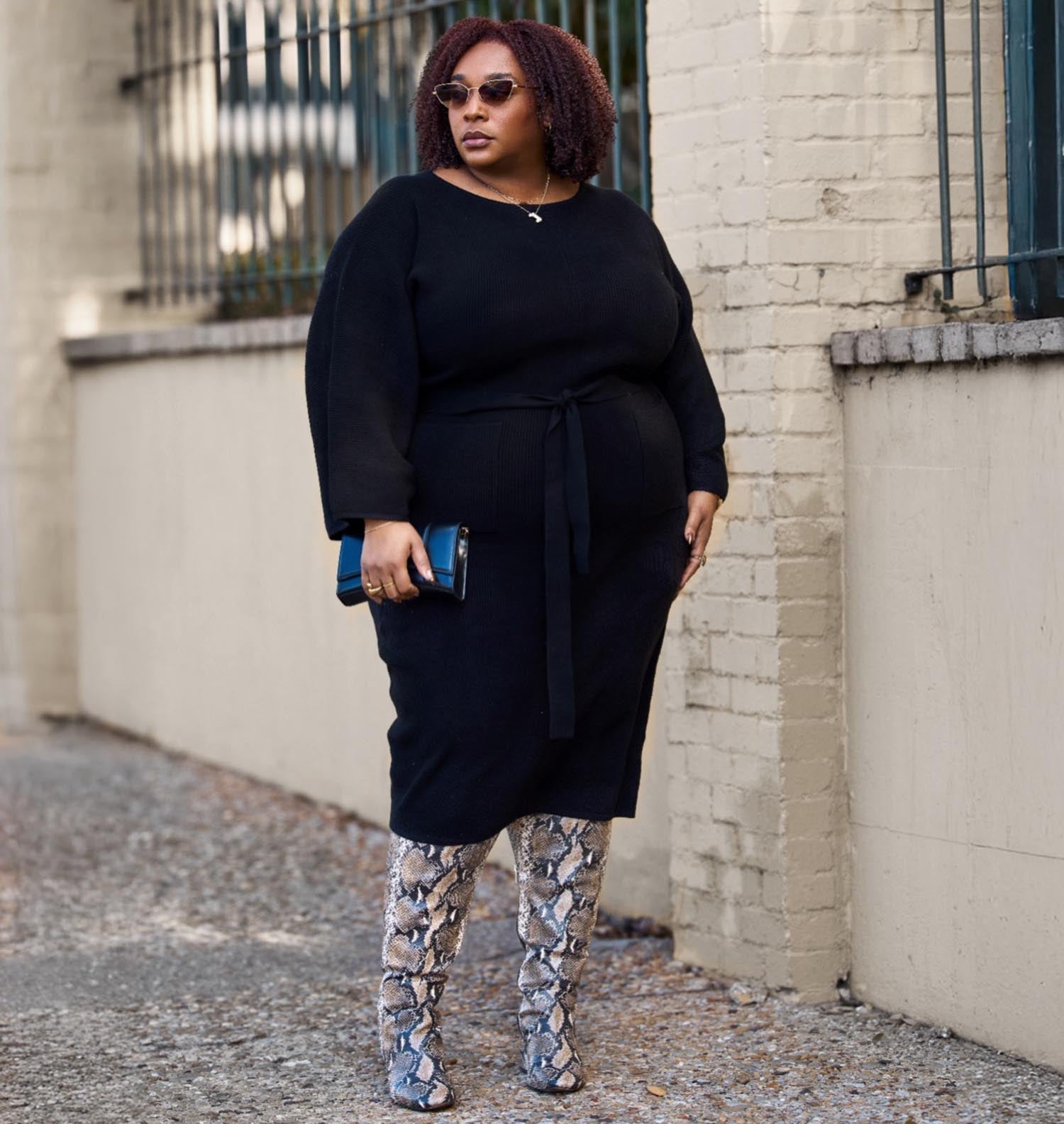 Robe mi-longue en maille cocon - Noir