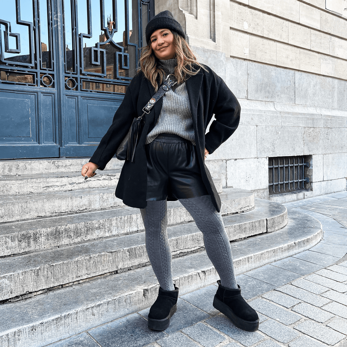 Grannies Cable Knit Wool Tights V2 - Slate