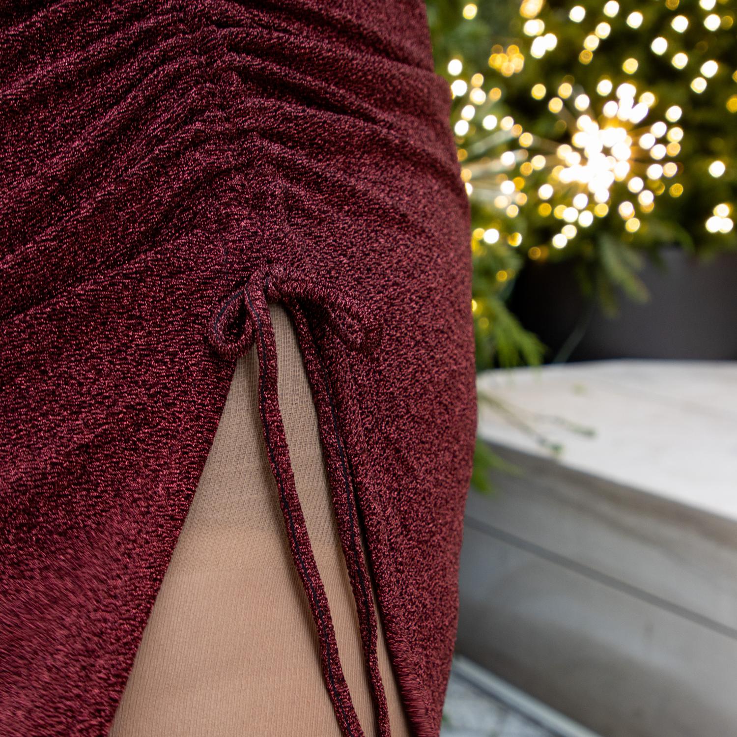 Vestido de manga larga de Lurex - Burdeos