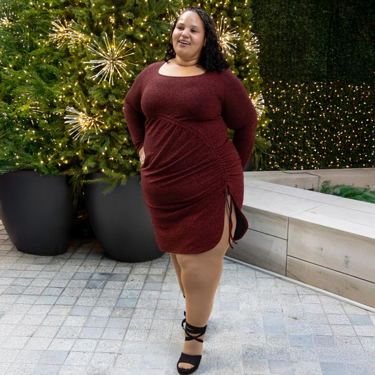 Vestido de manga larga de Lurex - Burdeos