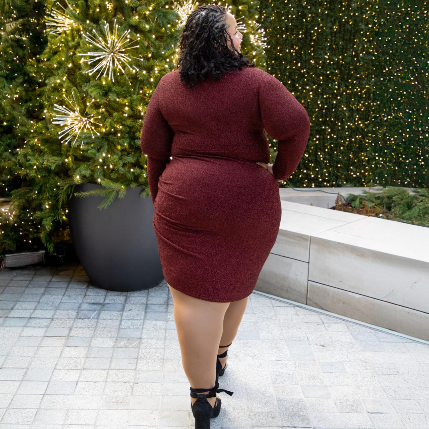 Vestido de manga larga de Lurex - Burdeos