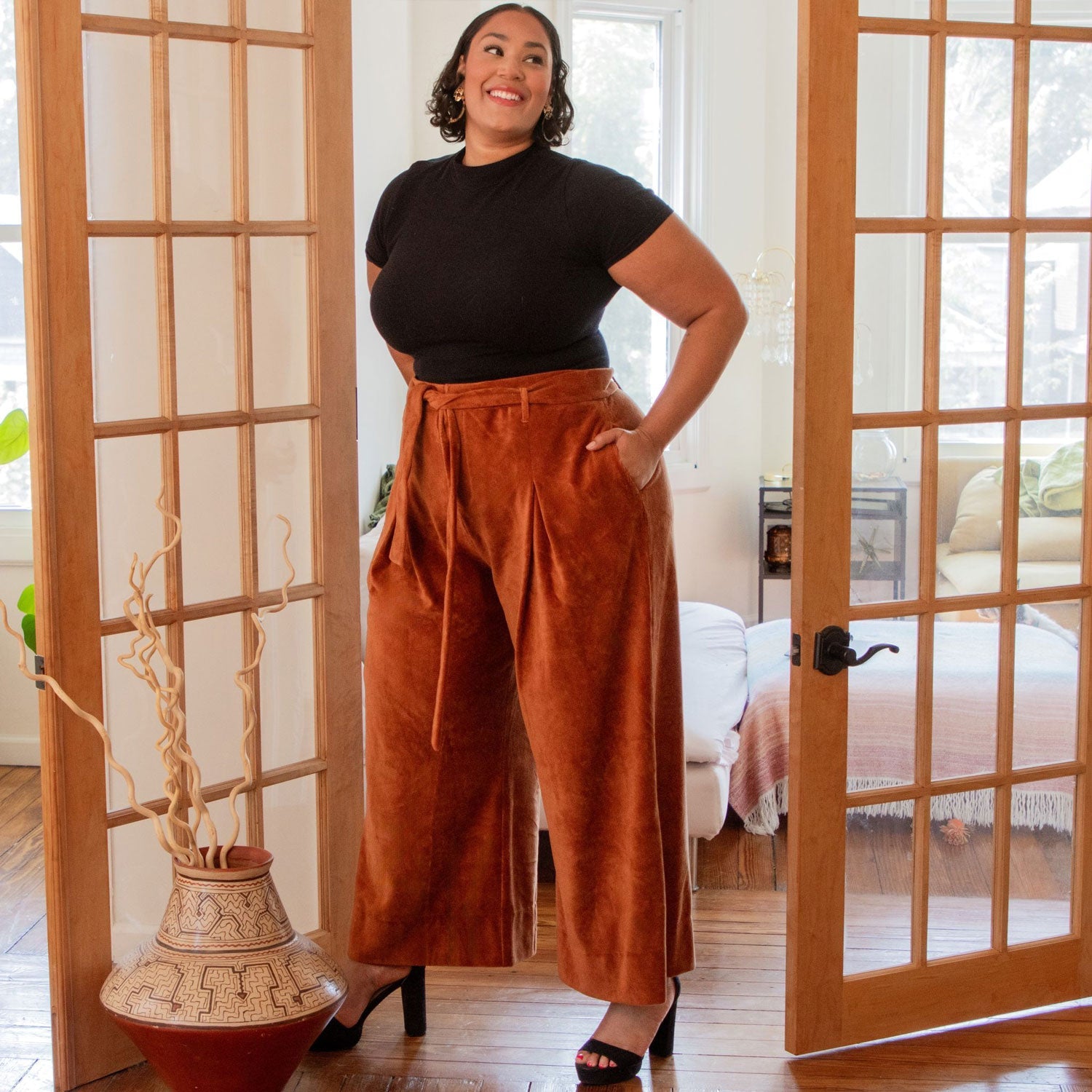 Pantalones a medida de cordón ancho de la pierna - óxido