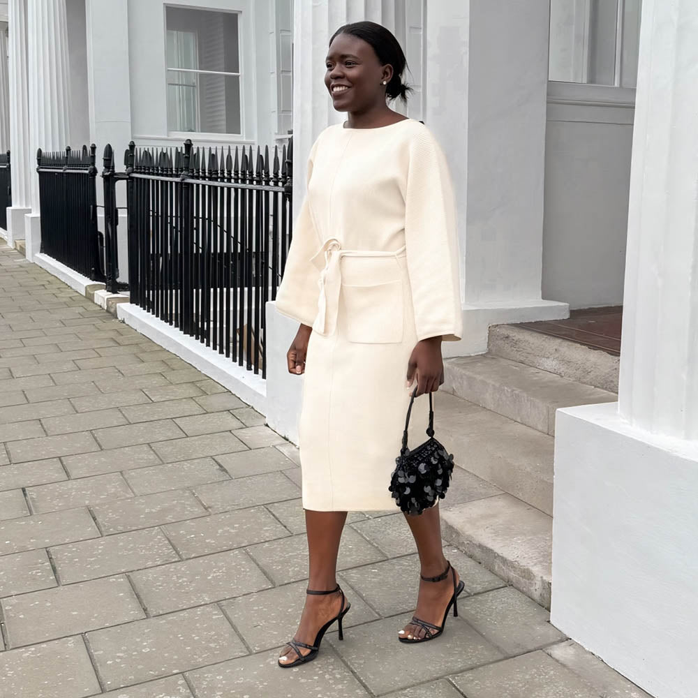 Robe mi-longue en tricot cocon - Avoine