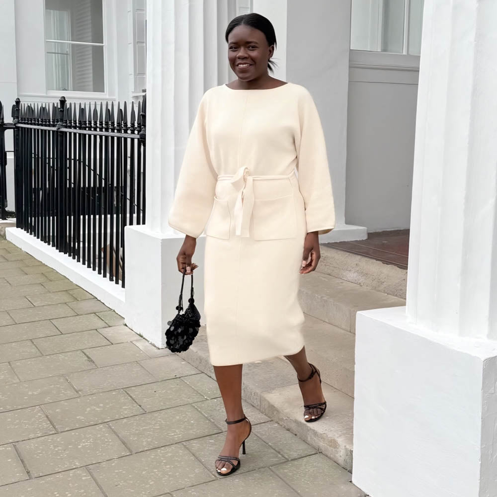 Robe mi-longue en tricot cocon - Avoine