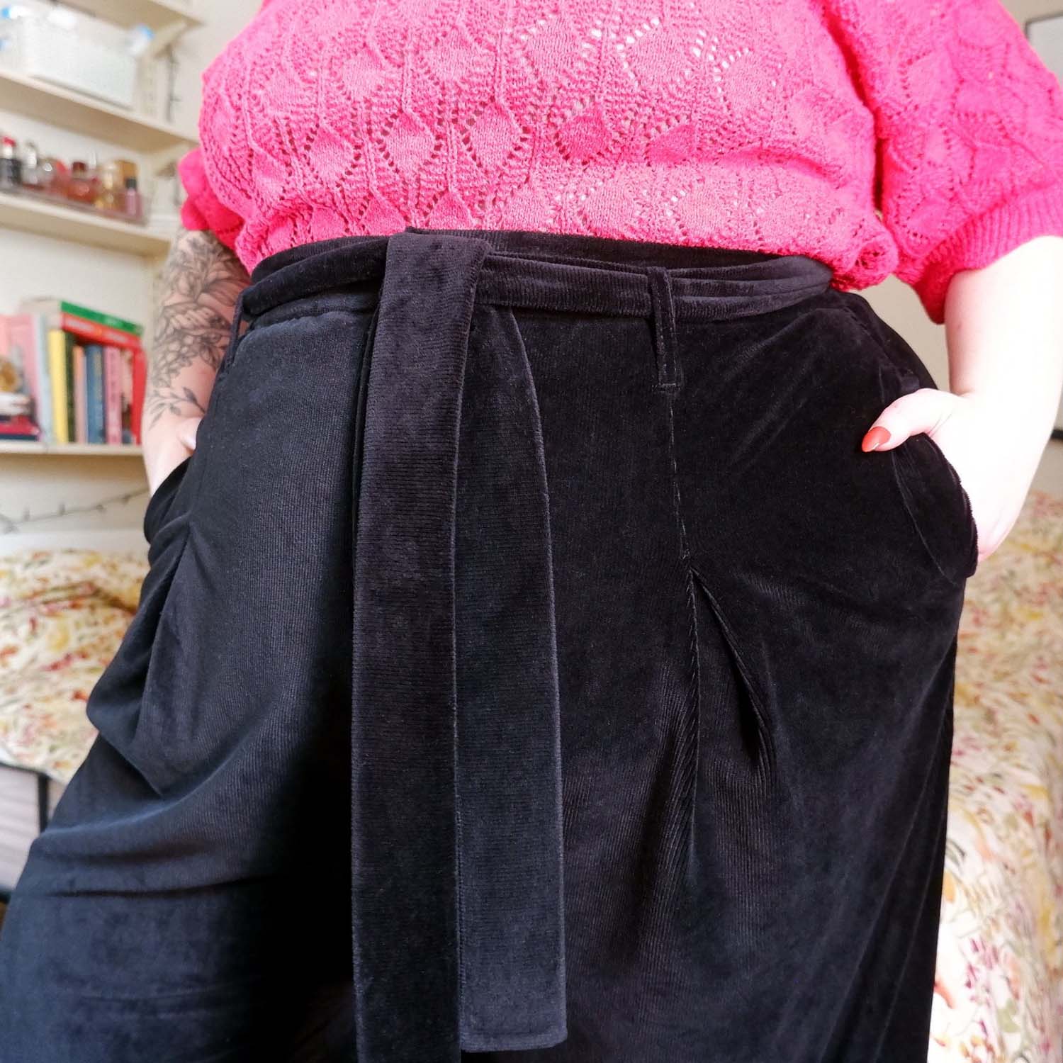 Pantalones a medida de cordón ancho de la pierna - negro