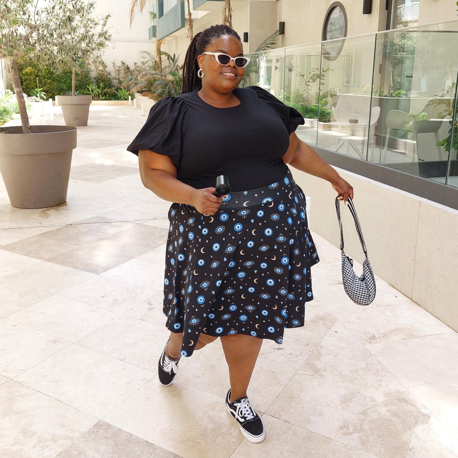Crew neck Puff Sleeve Tee - Black