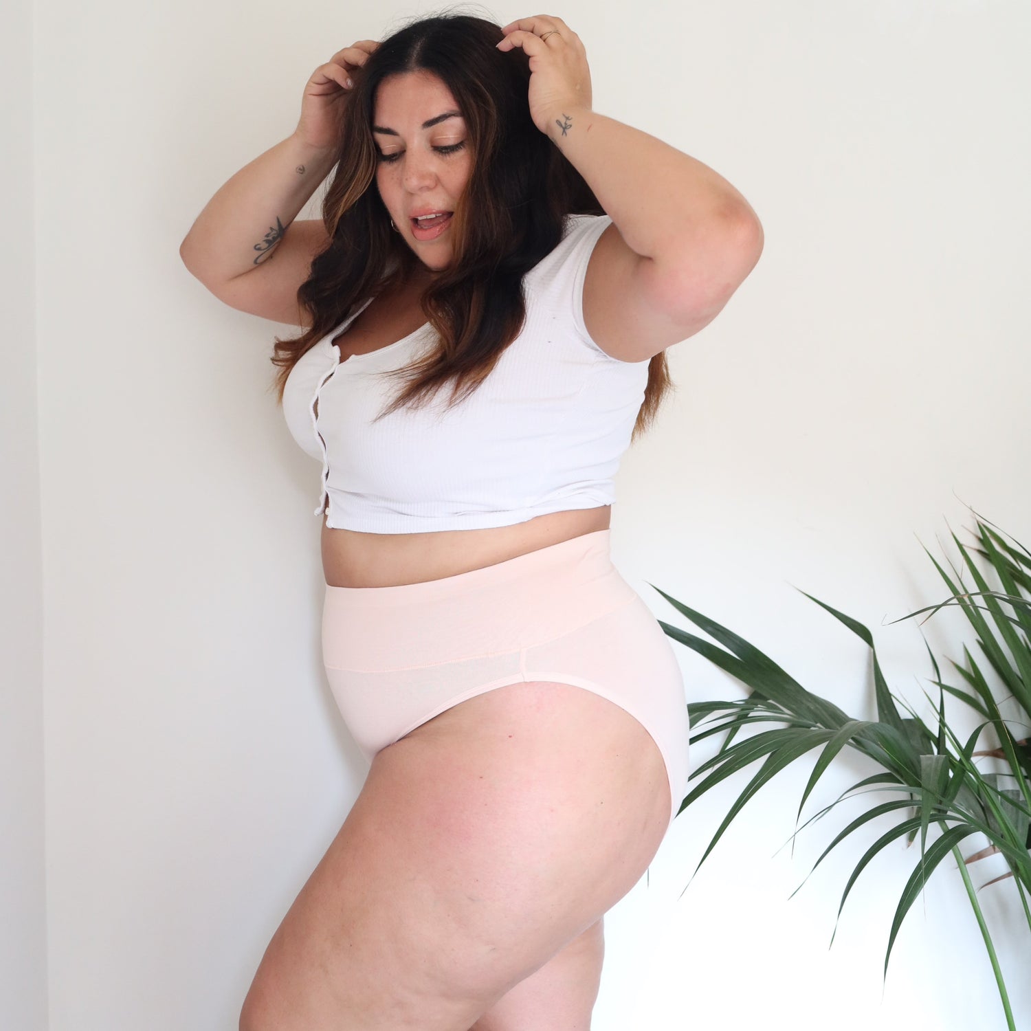 Culotte taille haute en coton bio - Rose ballet