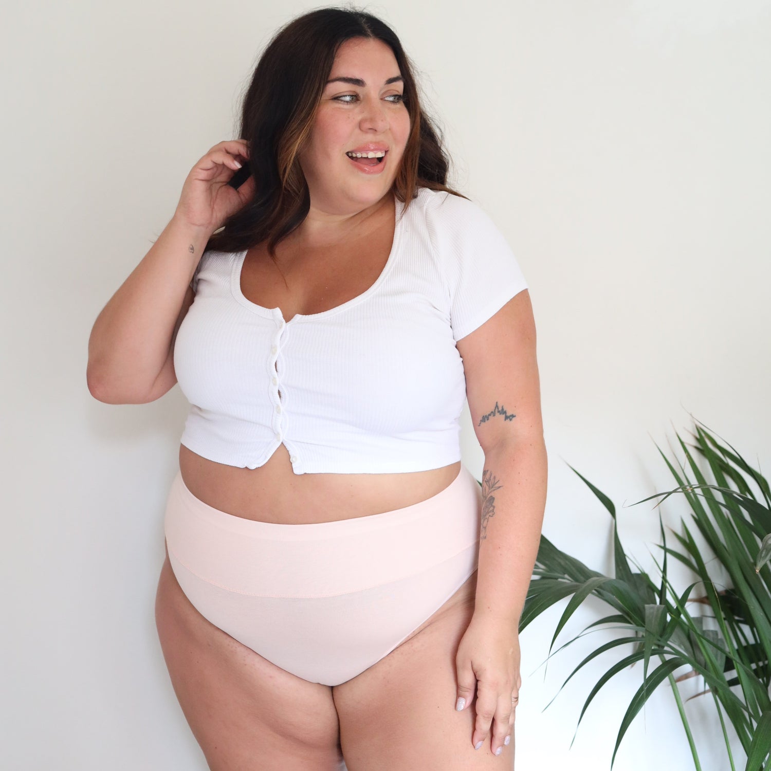 Culotte taille haute en coton bio - Rose ballet