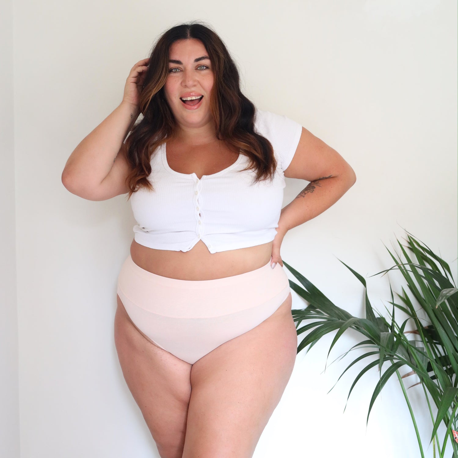 Culotte taille haute en coton bio - Rose ballet