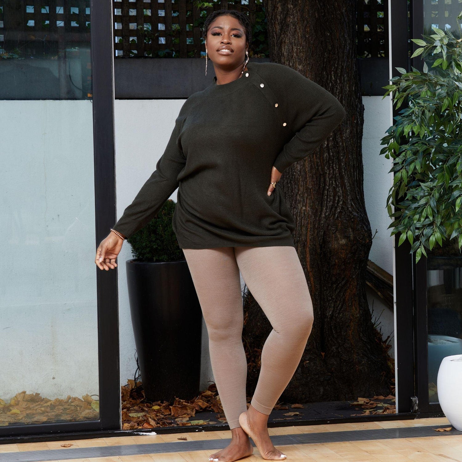 Collants sans pieds en laine mérinos - Sand Dollar