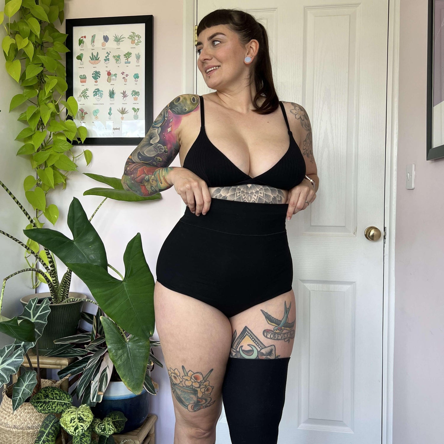 Braguitas de algodón orgánico de cintura alta - Negras