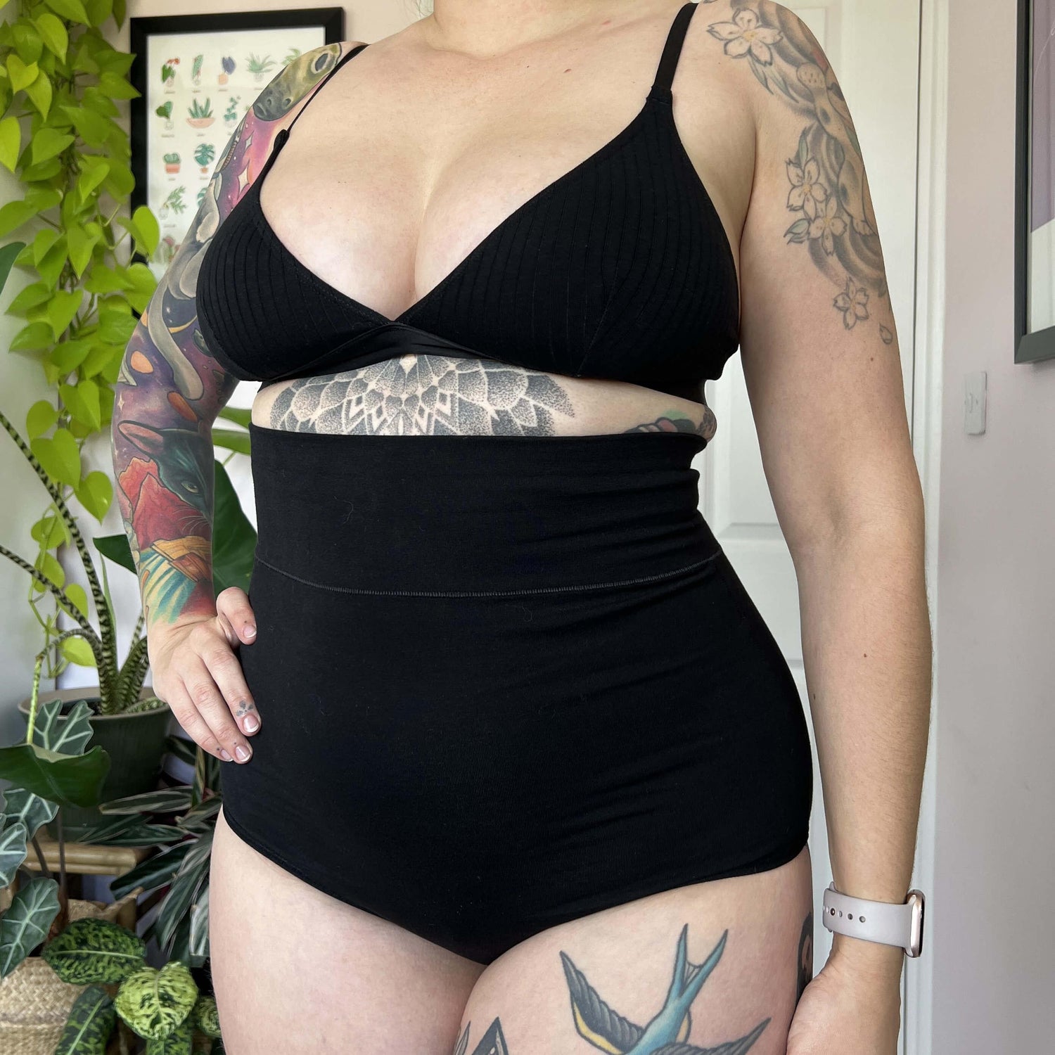 Braguitas de algodón orgánico de cintura alta - Negras