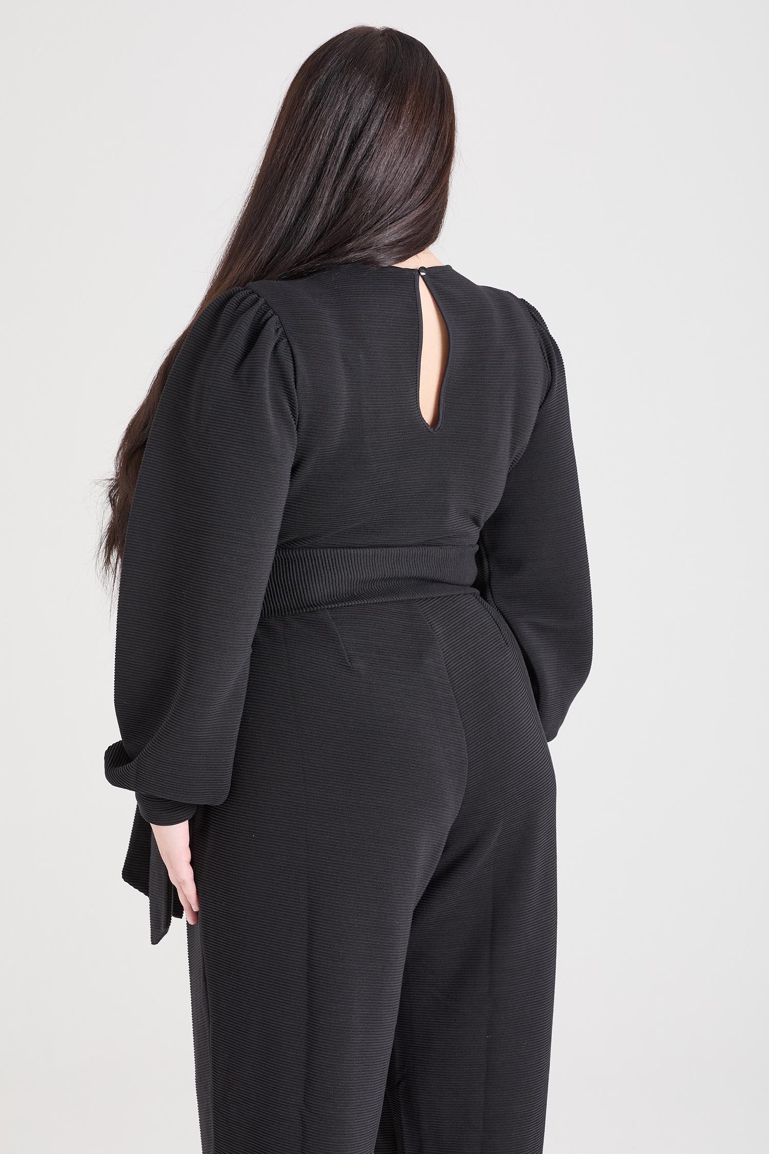 Ottoman Long Sleeve Wrap Jumpsuit - Black