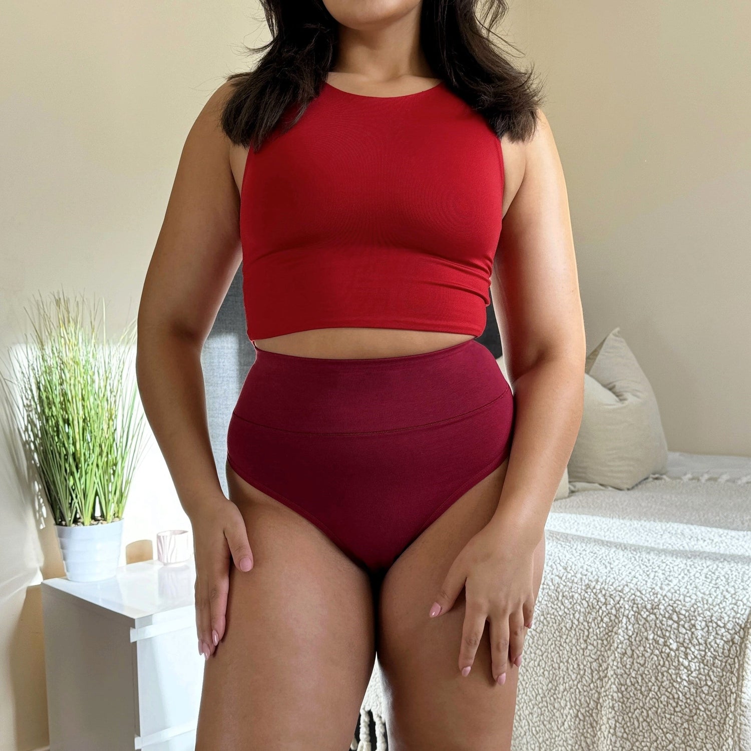 Organic Cotton Cheeky High Leg Knickers -  Blood Red