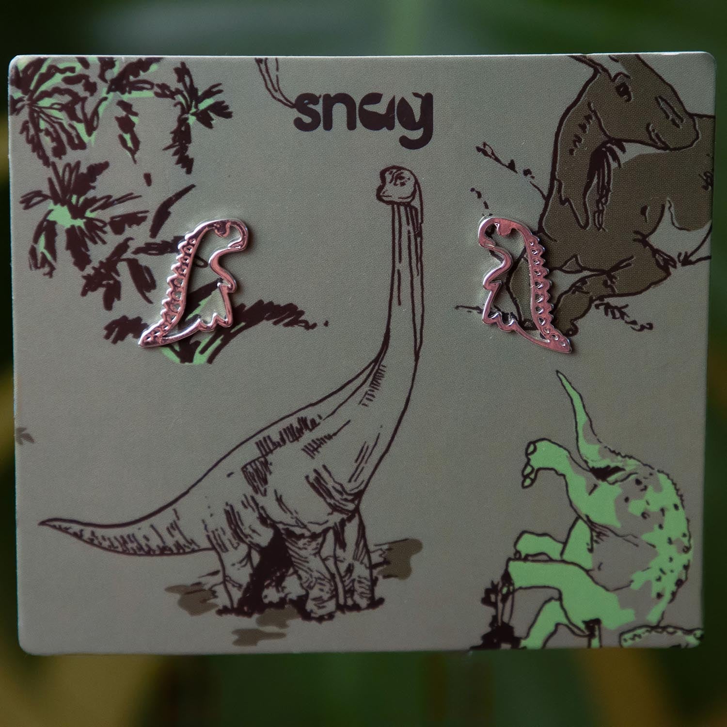 Pendientes de sementales de dinosaurio - Plata