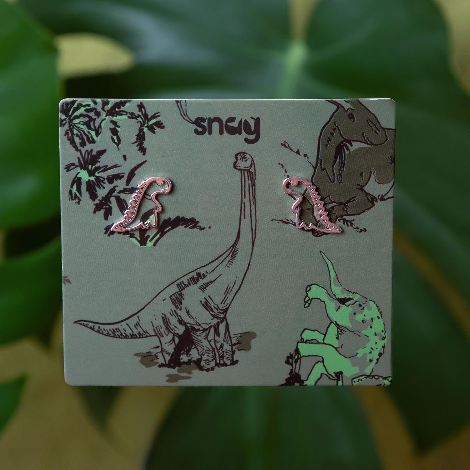 Pendientes de sementales de dinosaurio - Plata