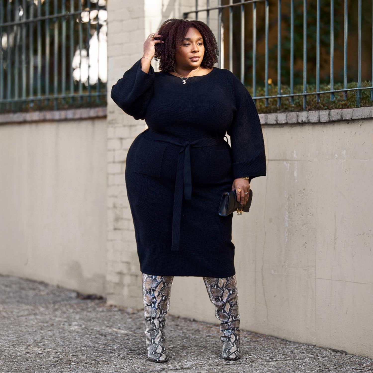 Vestido de capullo de punto midi - negro