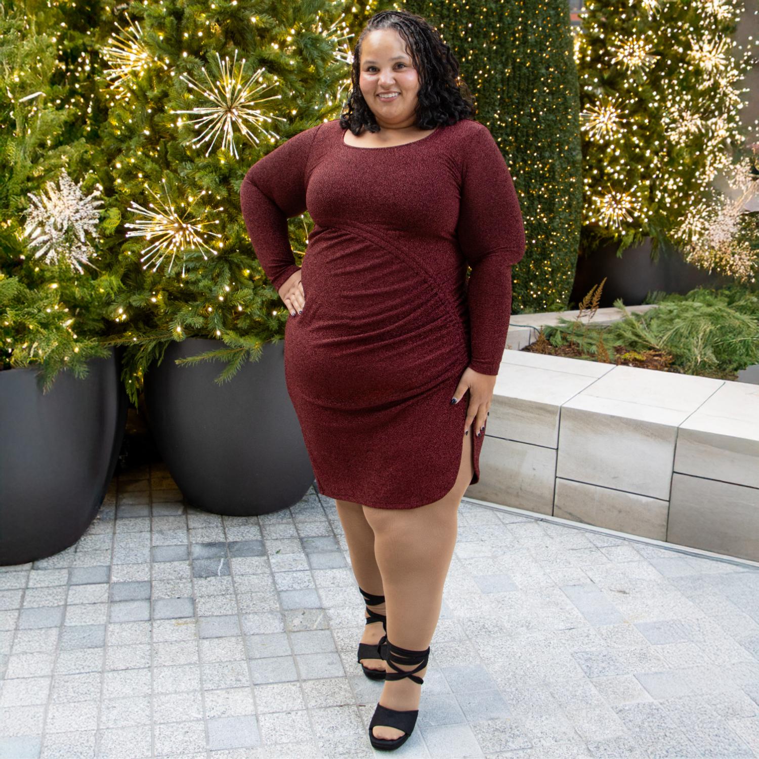 Vestido de manga larga de Lurex - Burdeos