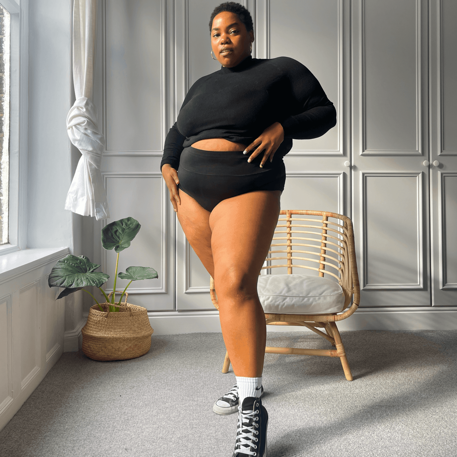 Culotte taille haute en coton biologique - Noir